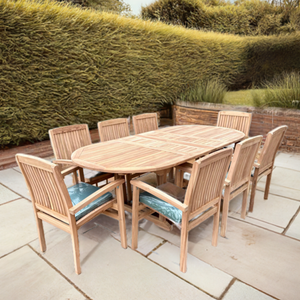 Mayfair Teak Wood Outdoor Dining Set | 8 Seater | With Weatherproof Cushions