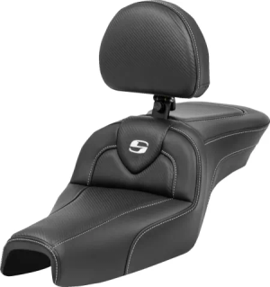 Saddlemen Roadsofa Standard Reach Carbon Fiber Seat With Drivers Backrest For Harley Davidson 2004-2022 Sportster Models With 4.5G Tank (807-03-185BR)
