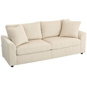 HOMCOM 3-seater sofa with decorative cushions, corduroy sofa for living room, bedroom, 212 cm wide, cream white