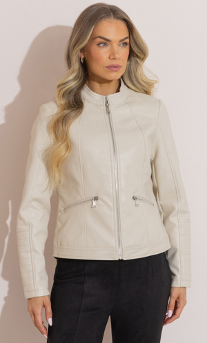Faux Leather Racer Jacket - Ivory