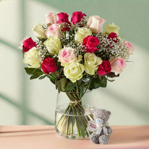 The Mixed Pink Roses & Amazing Mum Tatty Teddy Gift Set