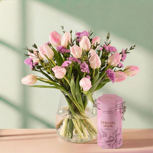 The Pretty in Pink Tulips & Special Mum Biscuits Gift Set