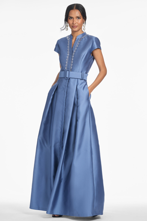 MARTA SKY BLUE EMBELLISHED MIKADO BALL GOWN