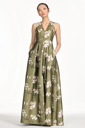 BROOKLYNNE GREEN FLORAL MIKADO BALL GOWN