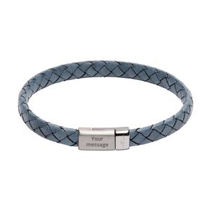 Antique Blue Leather Bracelet with Matte & Polished Steel Clasp