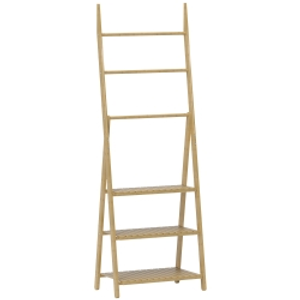 HOMCOM Three-Shelf Bamboo Storage Unit, with Towel Racks - Natural Finish