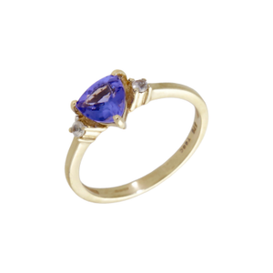 Pre-Owned 9ct Yellow Gold Tanzanite & Spinel Trilogy Dress Ring