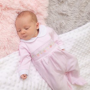 Pink Strawberry Smocked Sleepsuit