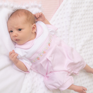 Pink Strawberry Smocked Romper