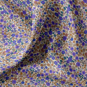 Tissu popeline de coton - Barbara violet et camel