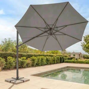 Kettler Orion 3.0m Round Slate Canopy LED Cantilever Parasol with Side Tilt, Granite Base & Night Cover - Grey Frame