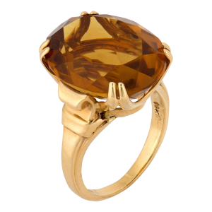 Vintage 15.00 Oval Cut Citrine 14k Yellow Gold Cocktail Ring, Size 7.75