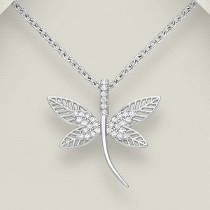 Tempest Meadow Silver Pave CZ Dragonfly Necklace