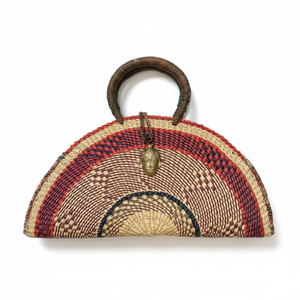 Large Kusana Half-Moon Handwoven Straw Bag With Brass (L)