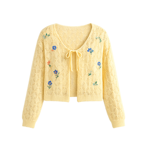 Yumi Butter Yellow Embroidered Pointelle Cardigan (S)