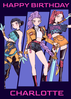 KPop Demon Hunters Comic Style Characters Happy Birthday Card