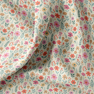 Tissu popeline de coton - Maddy écru et rose