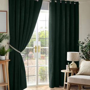 Chenille Triple Woven Ready Made Eyelet Blackout Curtains Green