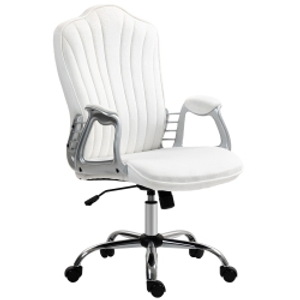HOMCOM Silla de Escritorio Giratoria con Altura Ajustable Reposabrazos Respaldo Curvado Función de Basculante Blanco