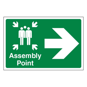Assembly Point Arrow Right - Large Lands 400 x 300 mm - 3mm Aluminium Composite (