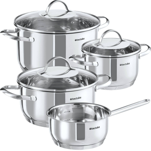 Set di pentole Bologna in acciaio inox 7 pezzi, adatte per induzione