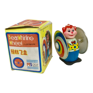 Pair of Vintage Wind-Up Toy Bear Whirling Wheel New in Box