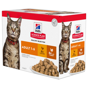 Hills Science Plan Adult Cat Food Pouches (Poultry Selection) - Pack Size : 12 x 85g Pouches