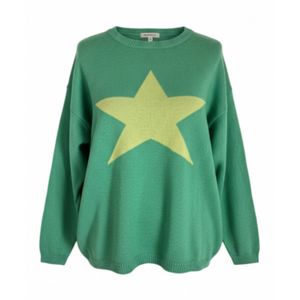 Cashmere Mix Sweater In Grass Green With Lime Star (one size)