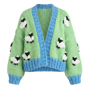 Sheep Pattern Hand Knit Cardigan (one size)