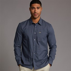 Lacoste Mens Long Sleeve Flannel Shirt Navy Blue/Flour