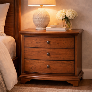 Winchcombe Dark Oak Wide 3 Drawer Bedside Table