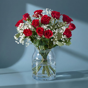 12 Red Roses with Gypsophila Bouquet