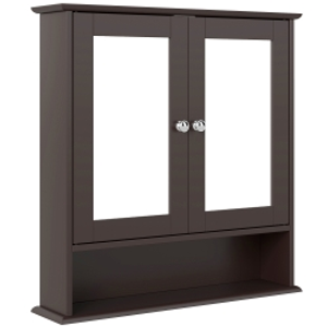 kleankin Armario de Baño con Espejo Armario de Pared con 2 Puertas Estante Abierto Estante Ajustable 56x13x58cm Marrón Oscuro