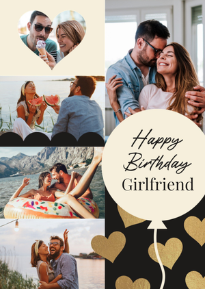 Happy Birthday Girlfriend Heart Collage Photo Upload Card