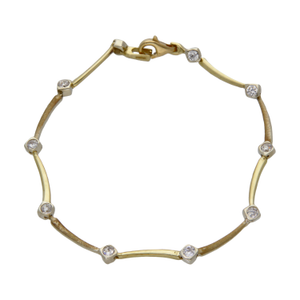 Pre-Owned 9ct Gold 7" Cubic Zirconia Set Wave Link Bracelet