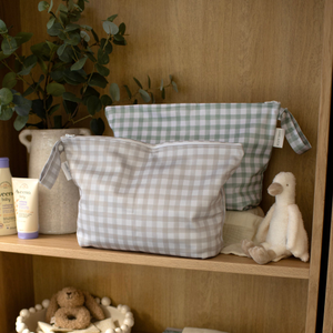 Mabel & Fox - 2 Pcs Wet Bag Set - Beige & Sage Gingham