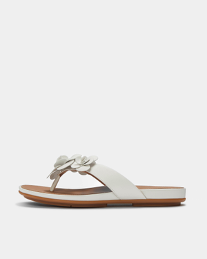 FitFlop Womens Gracie Flower Leather Flip-Flops - Urban White 194