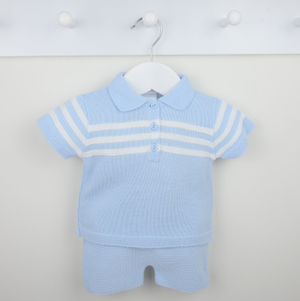 'Mateo' Blue & White Striped Shorts Set