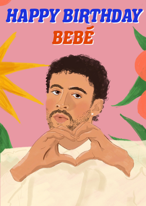 Illustrated Heart Hands Happy Birthday Bebé Card