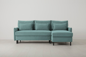 Model 12 - Three Seater Right Chaise Sofa Bed with Storage - Velvet Airforce