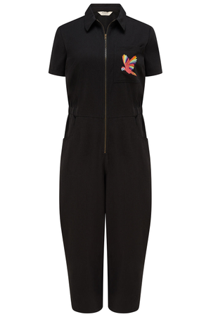 Cora Cropped Jumpsuit Black Rainbow Parrot (XL)