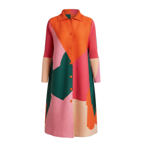 Multi Color Print Long Sleeves Blazer Dress With Buttons Design In Orange (one size)