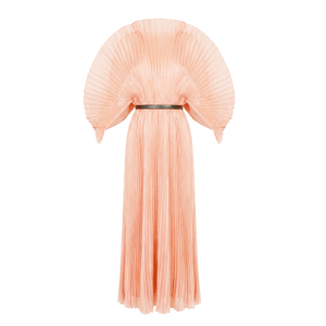 Pleated Long Dress With Organza Pleated Cape Sleeves In Light Pink (one size)