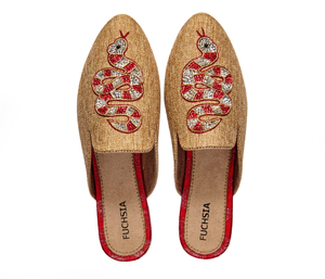 Serpent Nomad - Vegan Handmade Jute Pointed Toe Mules With Beaded Embroidery By Fuchsia Shoes (6 UK)