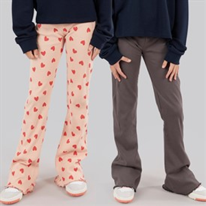Board Angels Girls Two Pack Rib Flared Leggings Charcoal Grey/Print