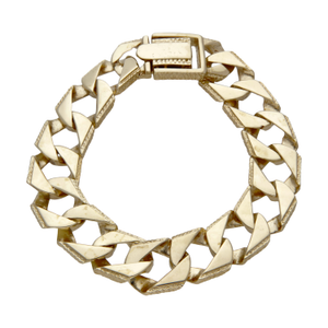 Pre-Owned 9ct Yellow Gold 9" Heavy Patterned Edge Curb Bracelet