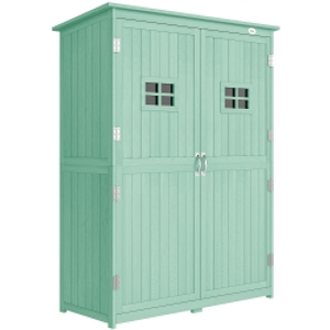 Outsunny Wooden Garden Shed with Two Windows, Tool Storage Cabinet, Outdoor Double Door organiser 127.5L x 50W x 164H cm, Green