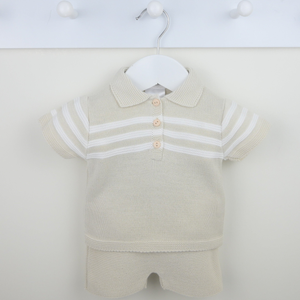 'Mateo' Beige & White Striped Shorts Set