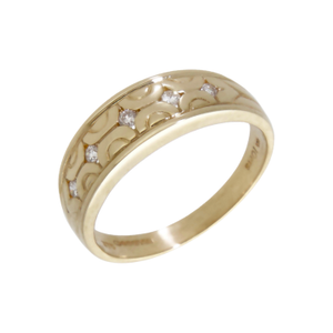 Pre-Owned 9ct Yellow Gold Diamond Set Patterned Band Dress Ring