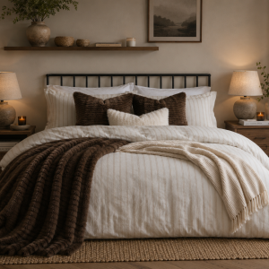 Arlen Textured Stripe Duvet Cover Set - Mocha Double 200x200cm